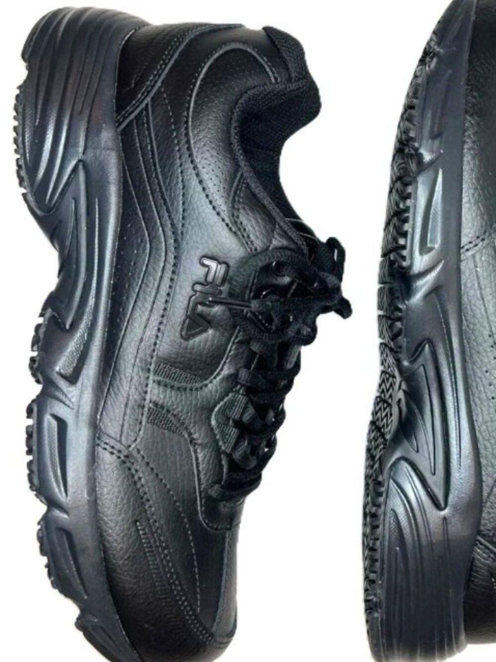 FILA Women Black Leather Work Shoes Sz11 Memory Workshift Comfort Slip Resistant